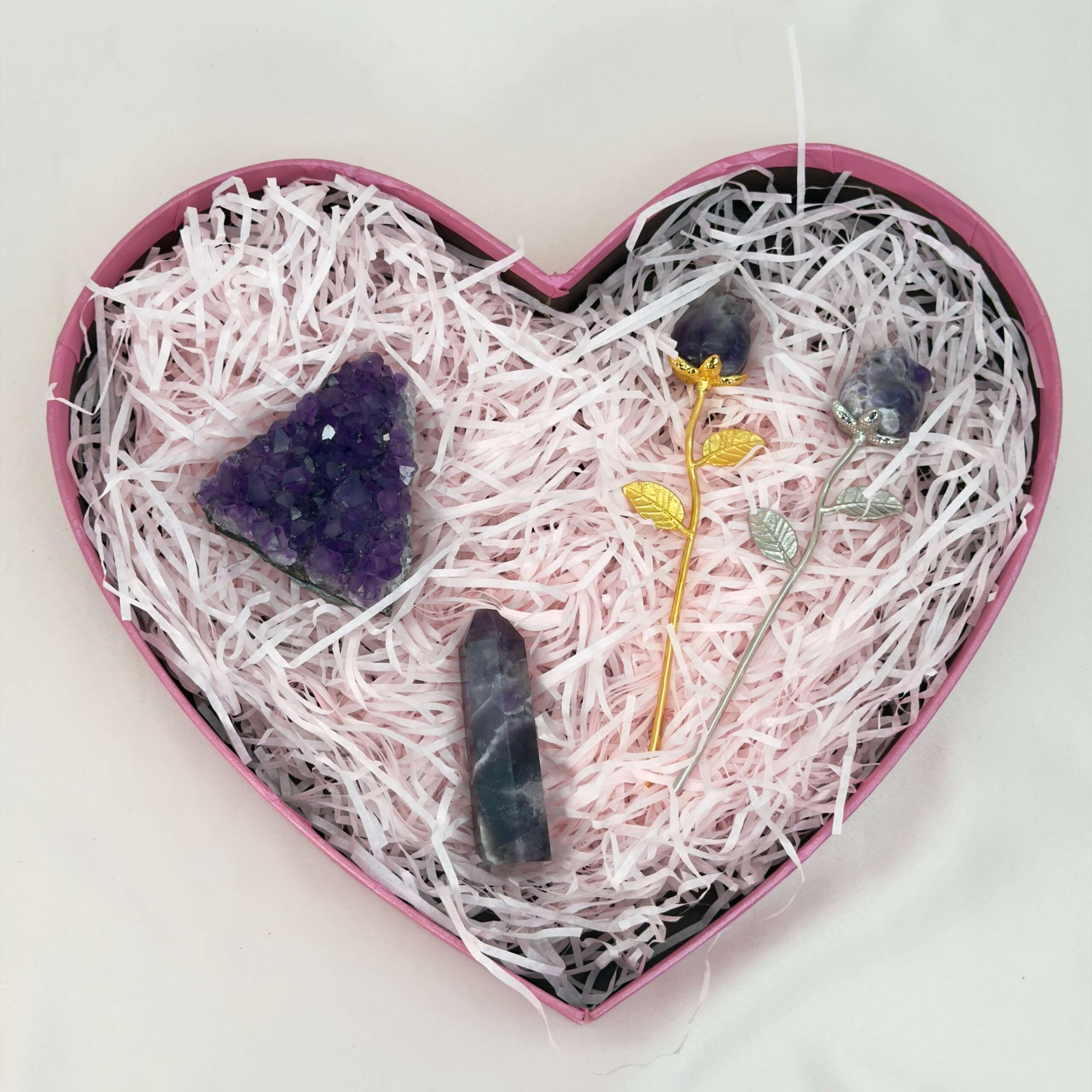 Hjerteformet lyserød gaveæske krystal sten med gaveide