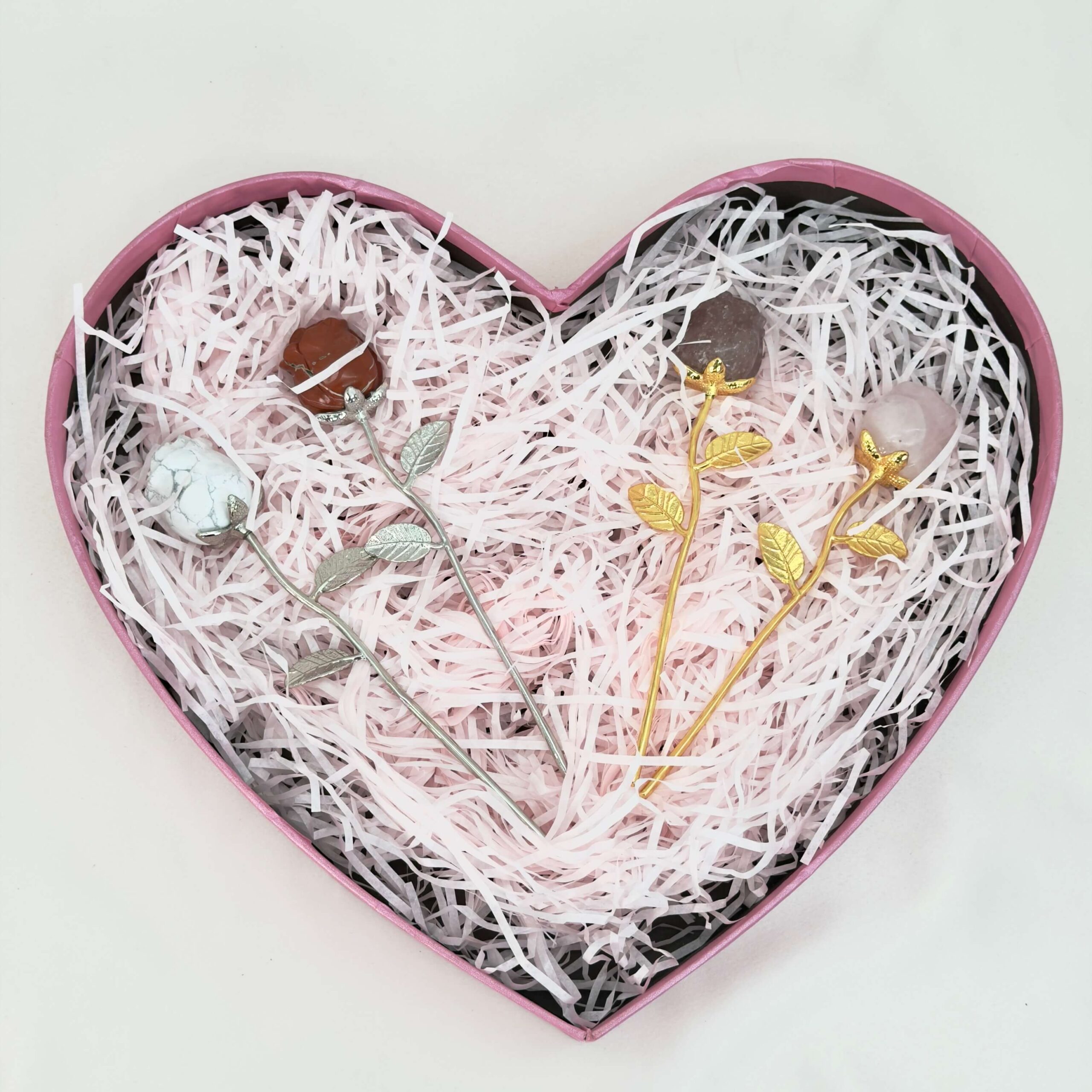 Hjerteformet lyserød gaveæske krystal sten med gaveide