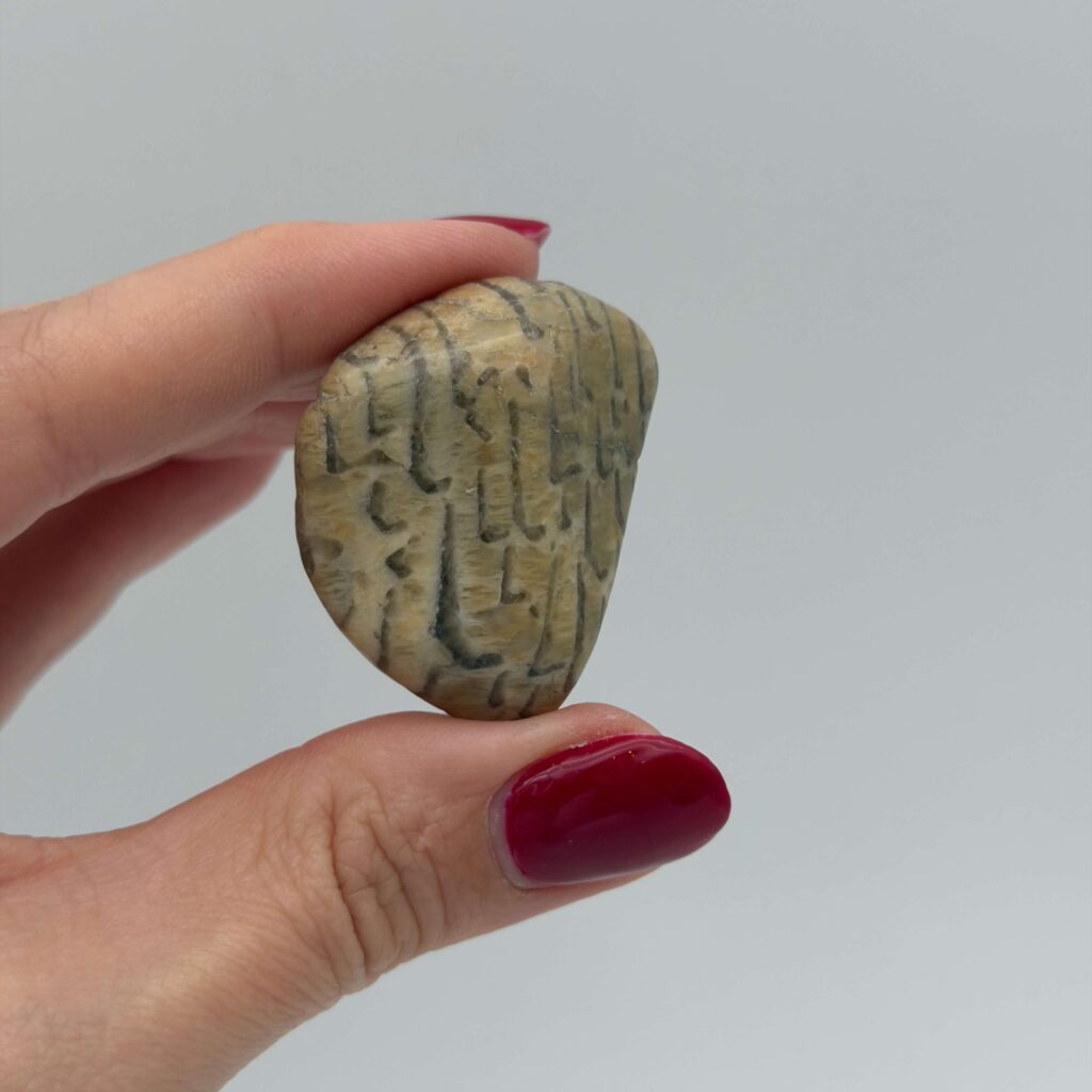 Glædelig 21. december – I dag finder du en Zebra Månesten i din julekalender 3 Zebra Månesten krystal i hånd med hvid baggrund