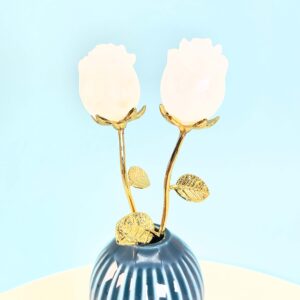 Bjergkrystal Roser krystal sten med guld stilk i vase på hvid baggrund