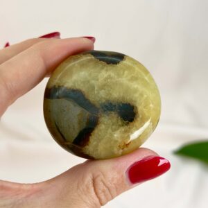 Septarie håndsten Krystal Sten I hånd på hvid baggrund