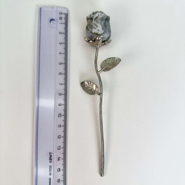 Agat Mos Rose med sølvfarvet stilk krystal sten med lineal