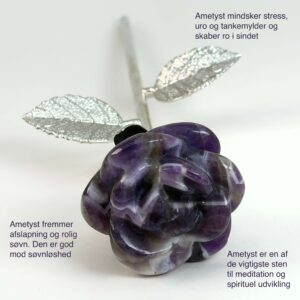 Stor Ametyst Rose med sølvfarvet stilk krystal sten med tags