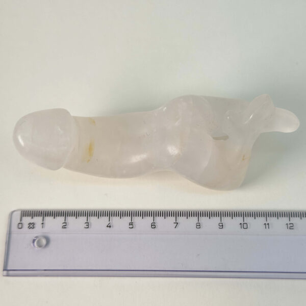 Bjergkrystal Penis Krystal Sten på hvid baggrund med lineal