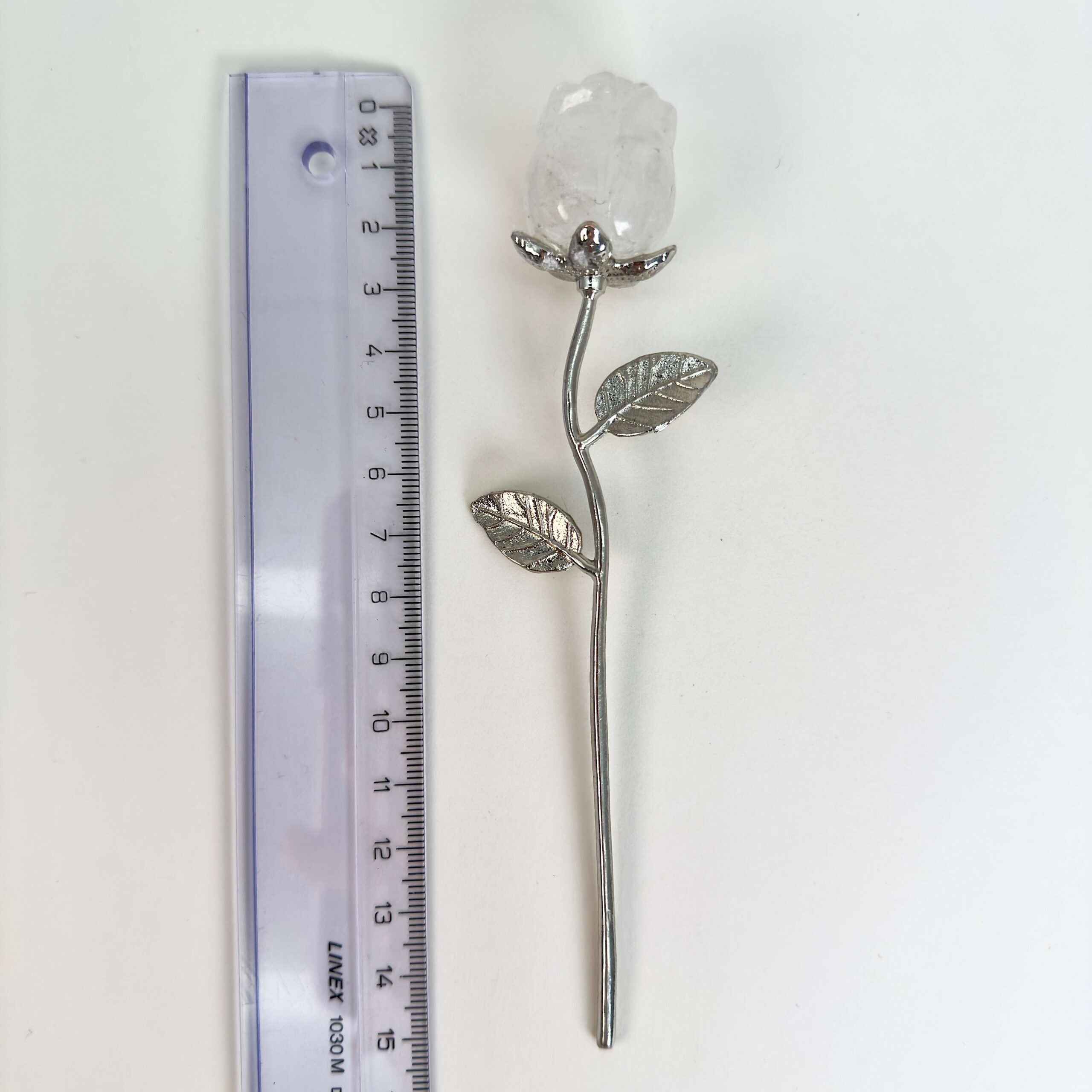 Sodalit Rose med sølvfarvet stilk krystal sten med lineal