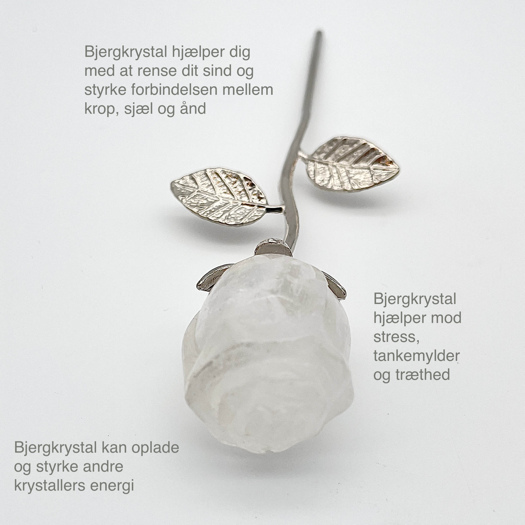 Bjergkrystal Rose med sølvfarvet stilk krystal sten med tags