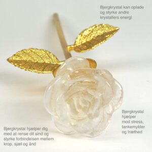 Stor bjergkrystal Rose med Guldfarvet stilk krystal sten med tags