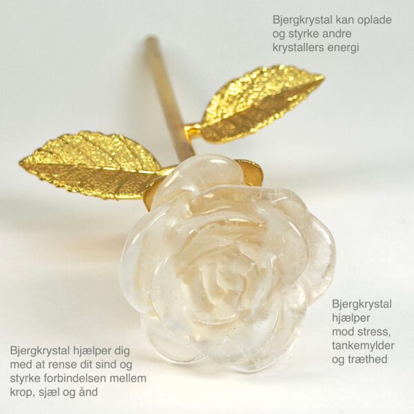Stor bjergkrystal Rose med Guldfarvet stilk krystal sten med tags