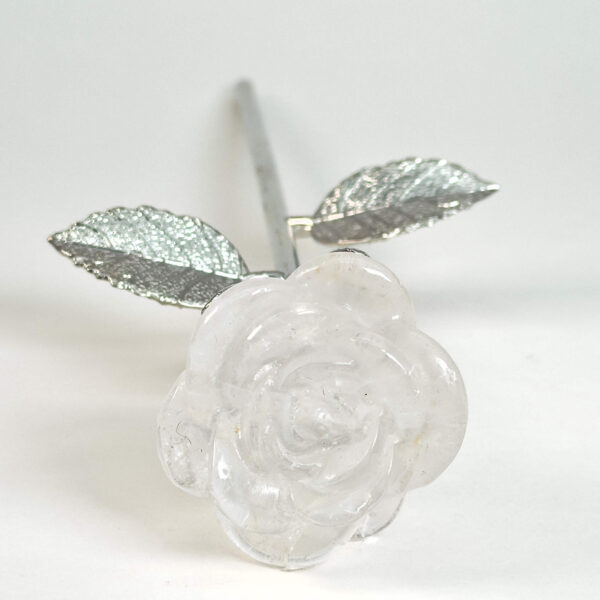 Stor bjergkrystal Rose med sølvfarvet stilk krystal sten