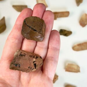 Citrin Rå Lommesten krystal sten i hånd på hvid baggrund