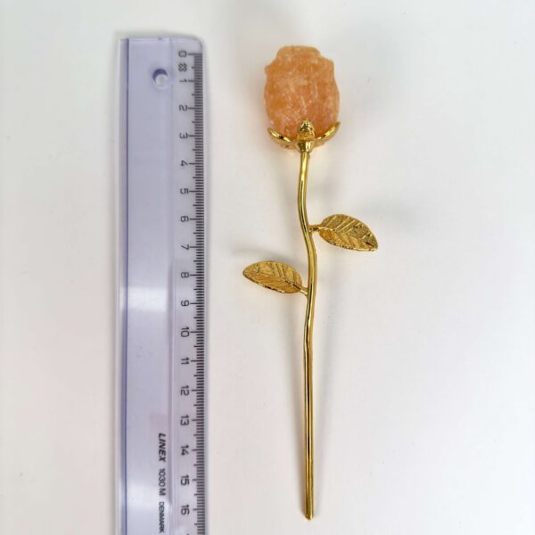 Gul Calsit Rose med guldfarvet stilk krystal sten med lineal