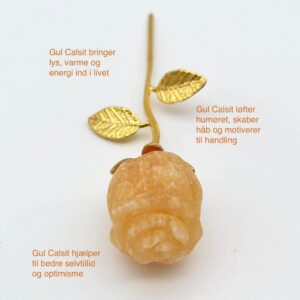 Gul Calsit Rose med guldfarvet stilk krystal sten med tags