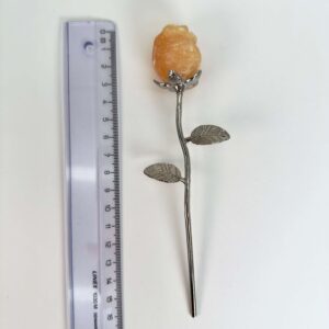 Gul Calsit Rose med sølvfarvet stilk krystal sten med lineal