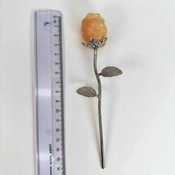 Gul Calsit Rose med sølvfarvet stilk krystal sten med lineal