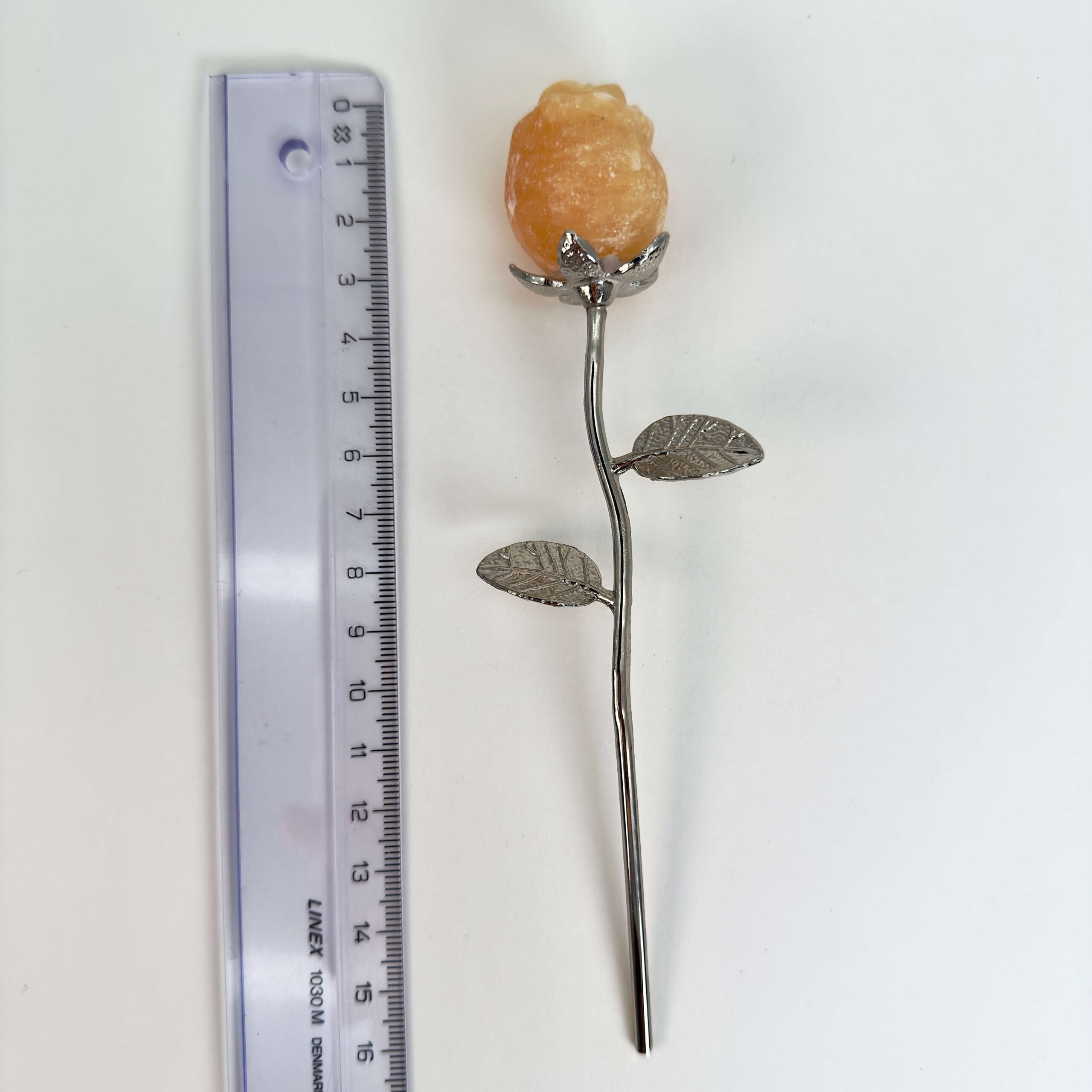 Gul Calsit Rose med sølvfarvet stilk krystal sten med lineal