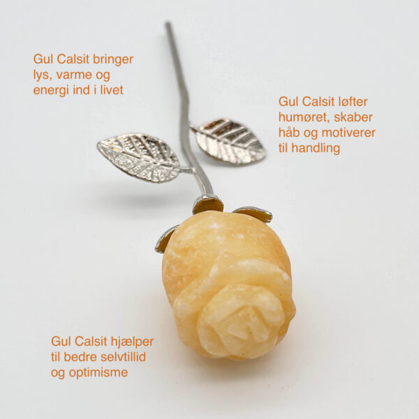 Gul Calsit Rose med sølvfarvet stilk krystal sten med tags