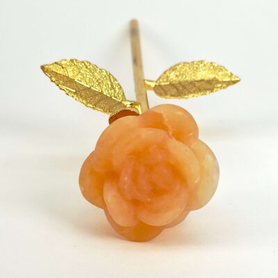 Gul calsit Rose med Guldfarvet stilk krystal sten