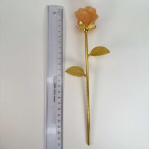 Stor gul calsit Rose med Guldfarvet stilk krystal sten