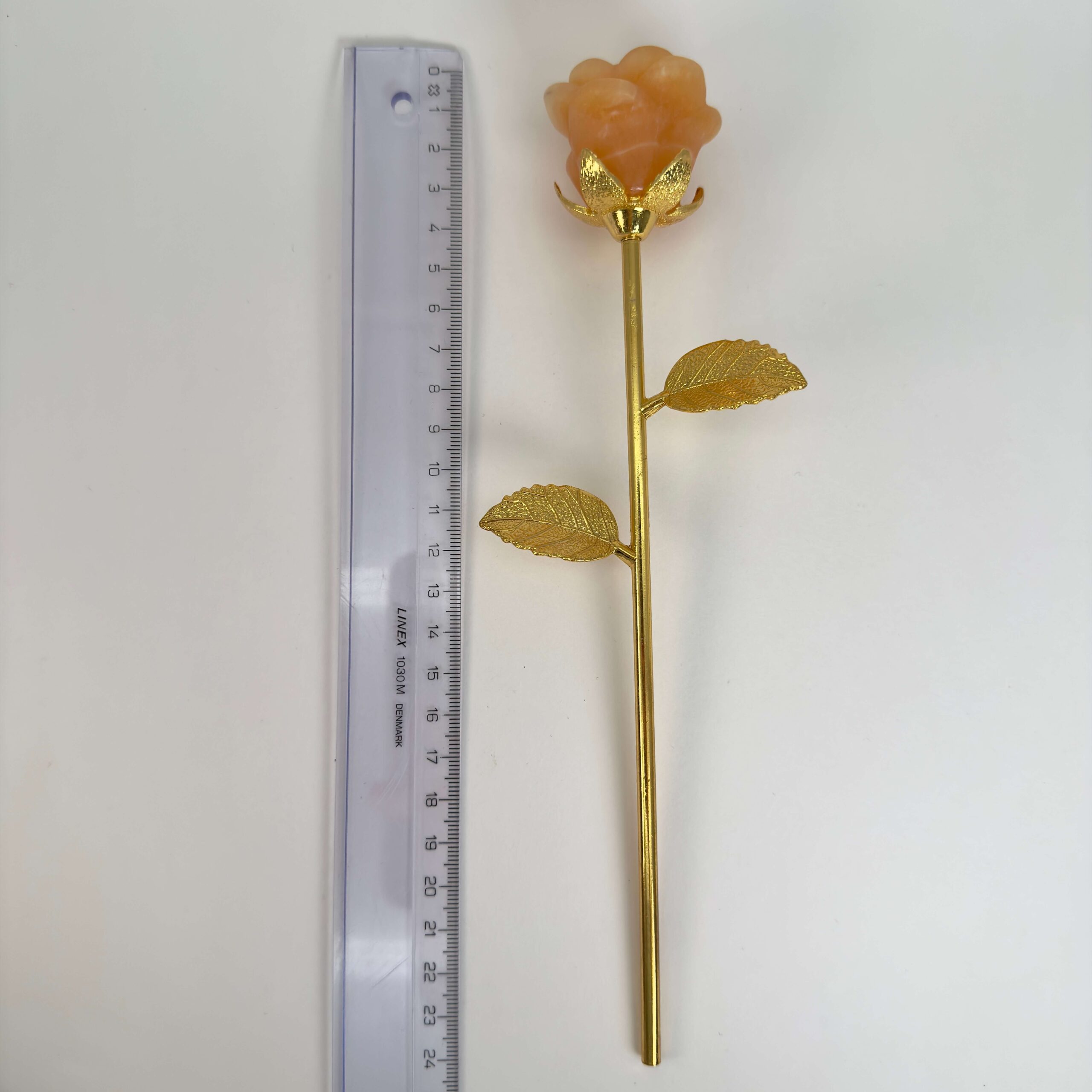 Stor gul calsit Rose med Guldfarvet stilk krystal sten