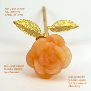 Stor gul calsit Rose med Guldfarvet stilk krystal sten med tags