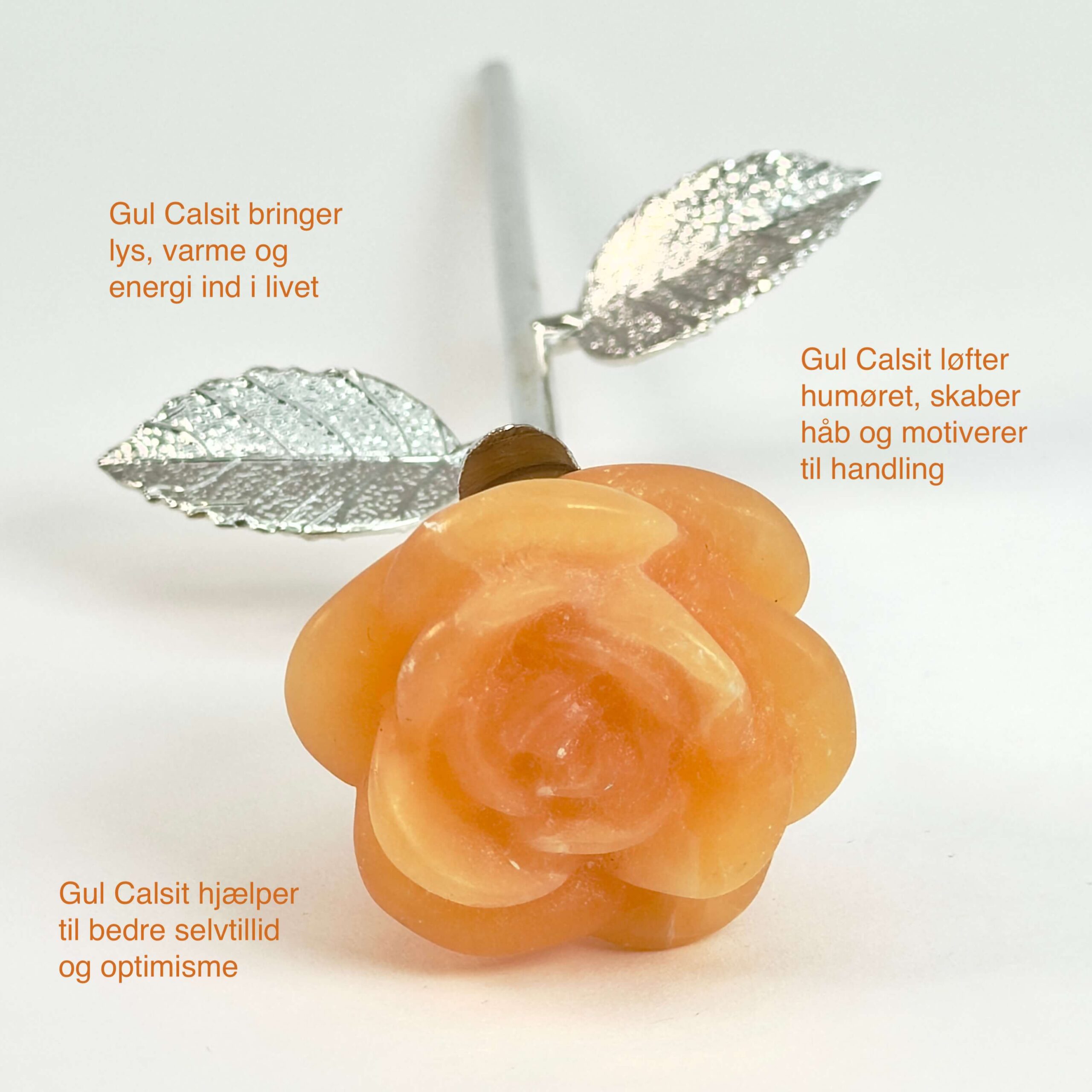 Stor gul calsit Rose med sølvfarvet stilk krystal sten med tags