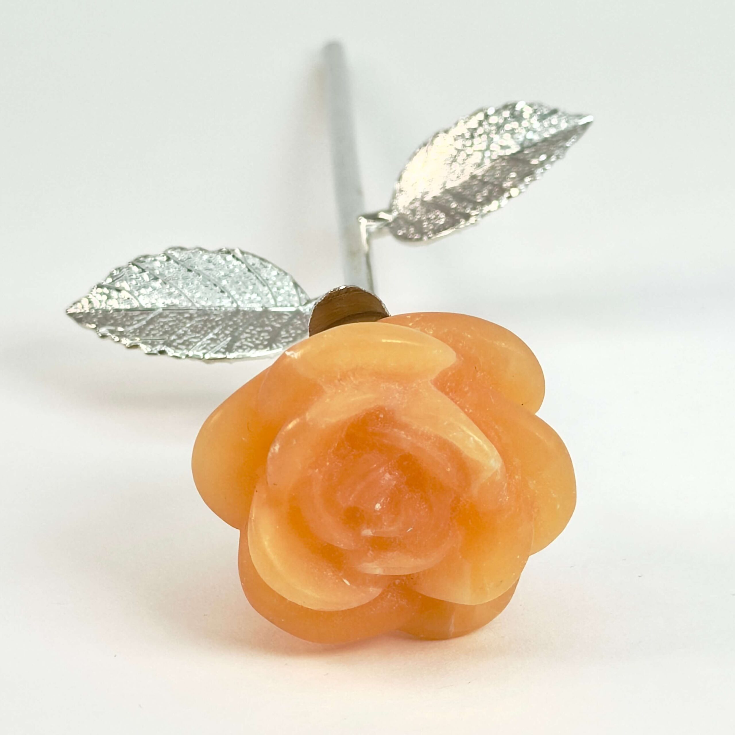 gul calsit Rose med sølvfarvet stilk krystal sten