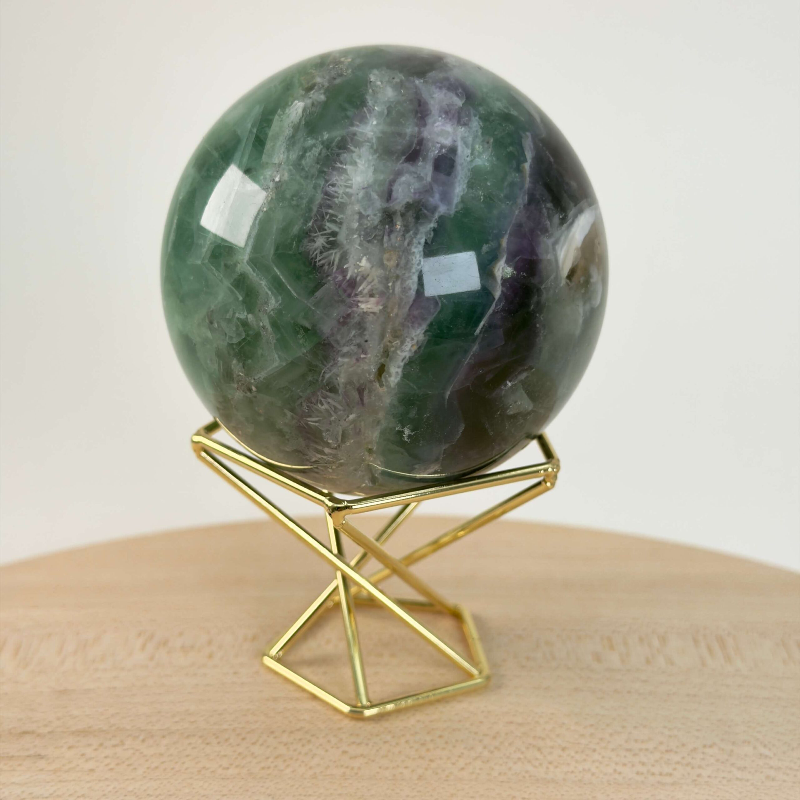 Holder til krystal kugle metal dobbelt stander guld med kugle stor ende