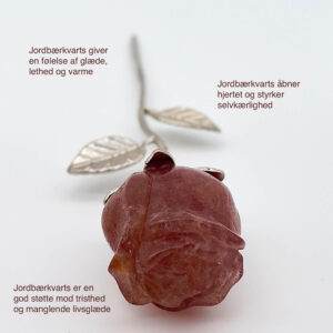 Jordbærkvarts Rose med sølvfarvet stilk krystal sten med tags