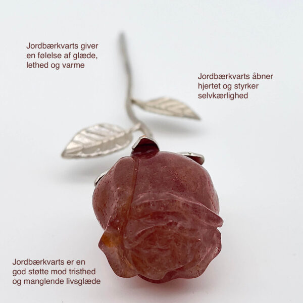 Jordbærkvarts Rose med sølvfarvet stilk krystal sten med tags