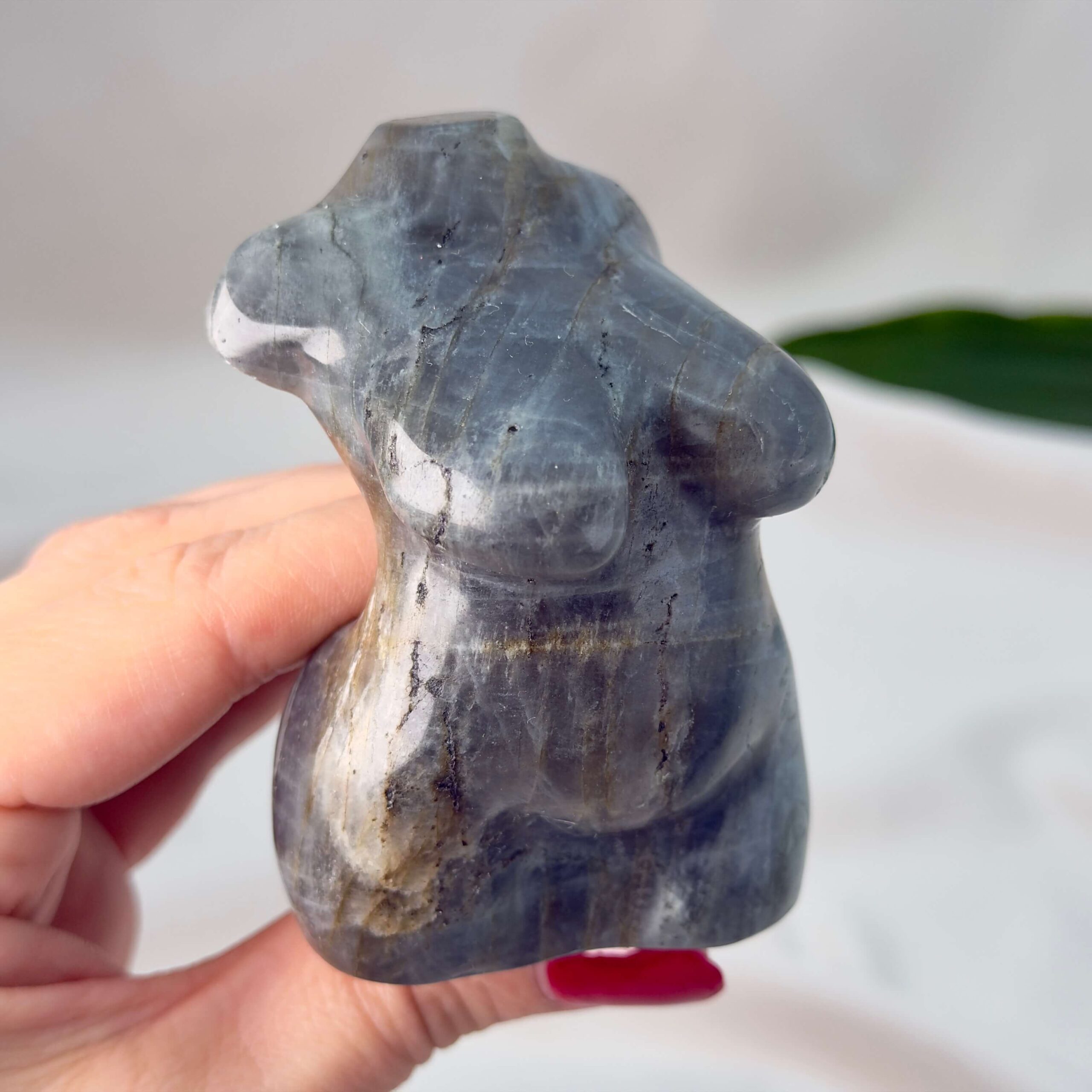 Labradorit Kvindekrop krystal sten på hvid baggrund i hånd