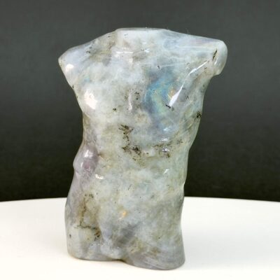 Labradorit Mandekrop krystal sten på hvid og sort baggrund