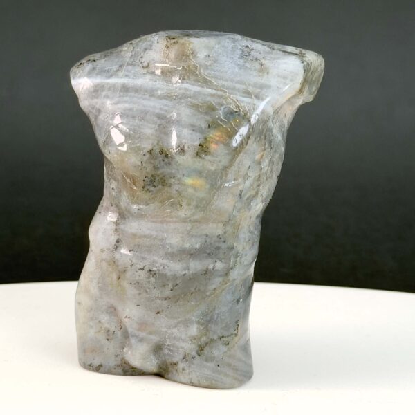 Labradorit Mandekrop krystal sten på hvid og sort baggrund