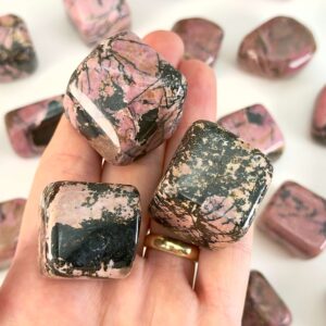 Rhodonit polerede sten krystal sten samling på hvid baggrund