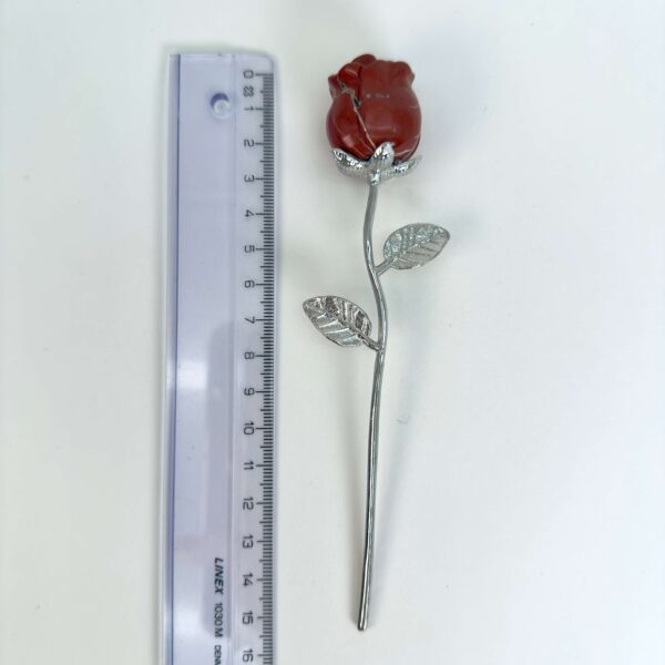 Rød jaspis Rose med sølvfarvet stilk krystal sten med lineal