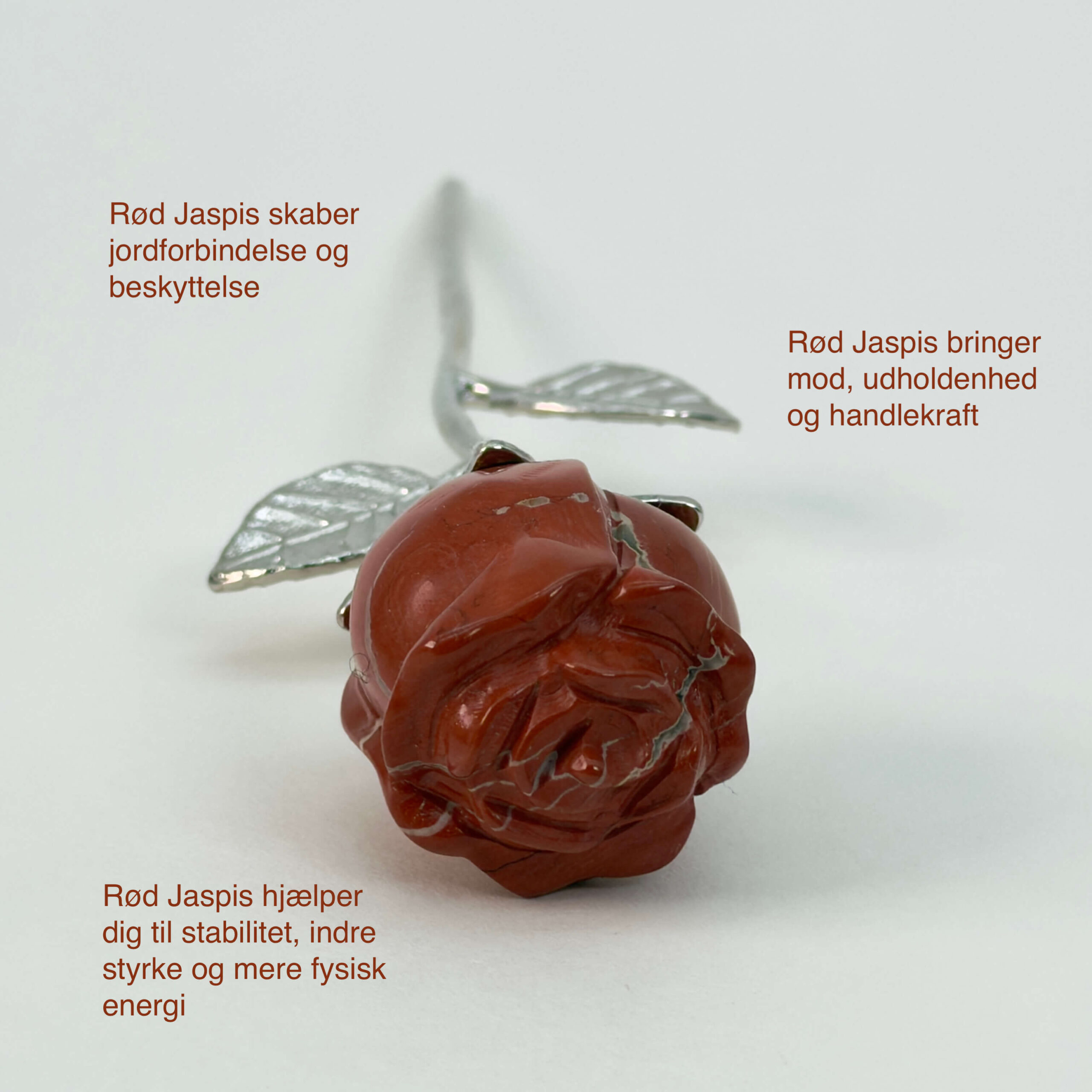 Rød jaspis Rose med sølvfarvet stilk krystal sten med tags