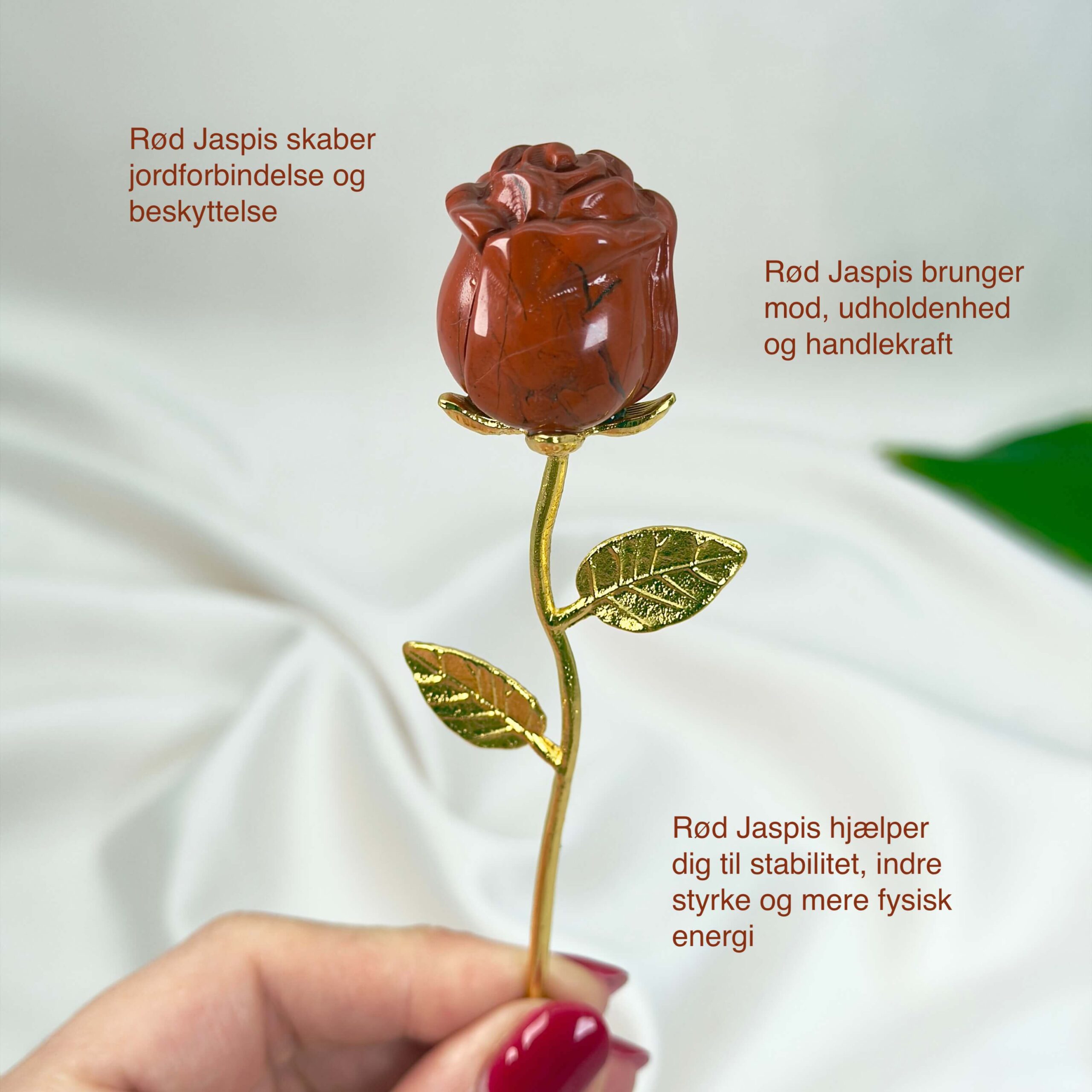 Rød Jaspis rose med guldfarvet stilk hånd tags