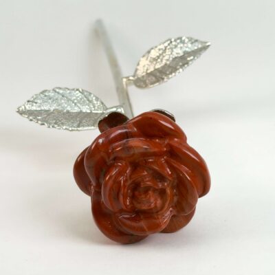 rød jaspis Rose med sølvfarvet stilk krystal sten