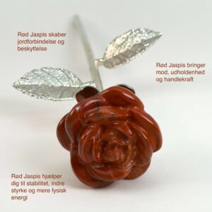 Stor rød jaspis Rose med sølvfarvet stilk krystal sten med tags