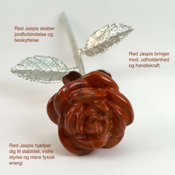 Stor rød jaspis Rose med sølvfarvet stilk krystal sten med tags