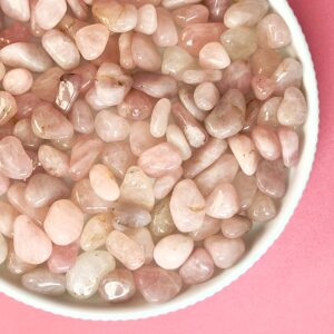 Rosakvarts Lommesten Krystal Sten samling på fad og rosa baggrund