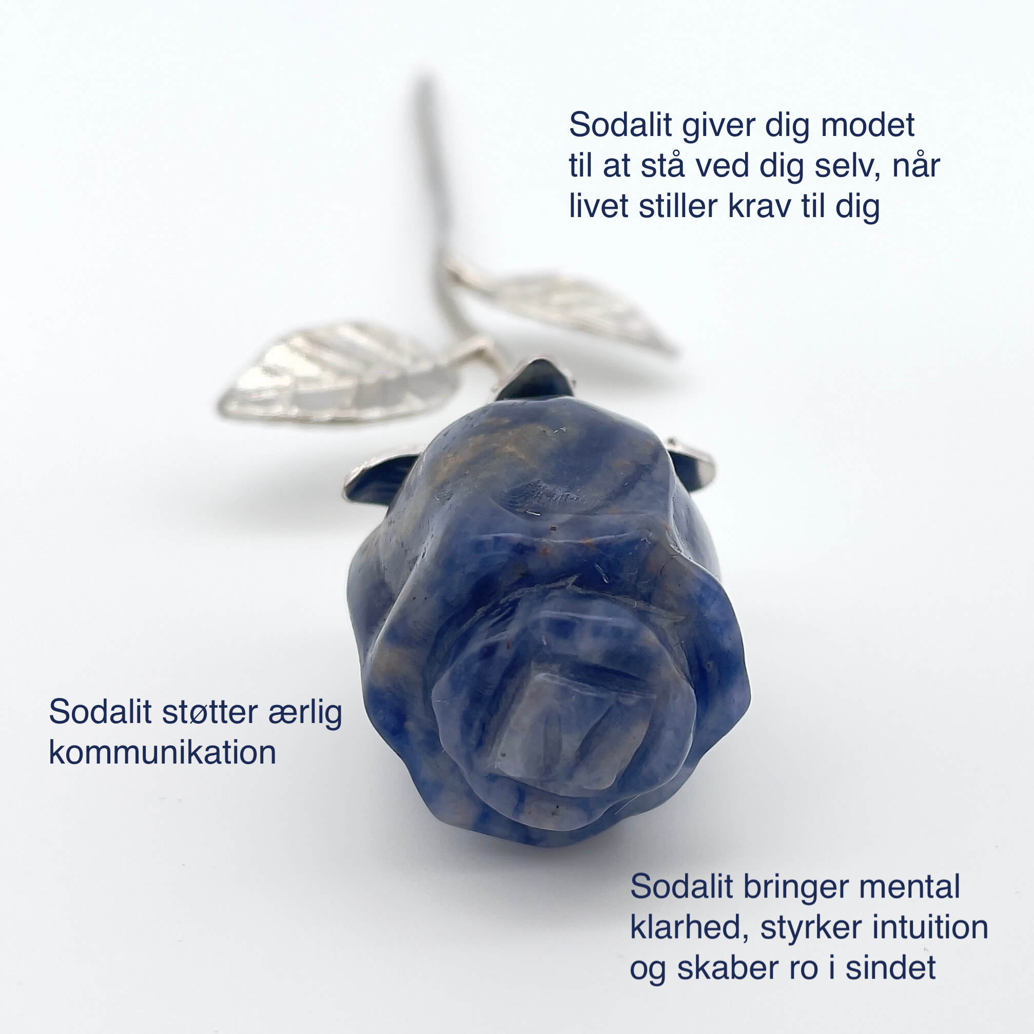 Sodalit Rose med sølvfarvet stilk krystal sten med tags