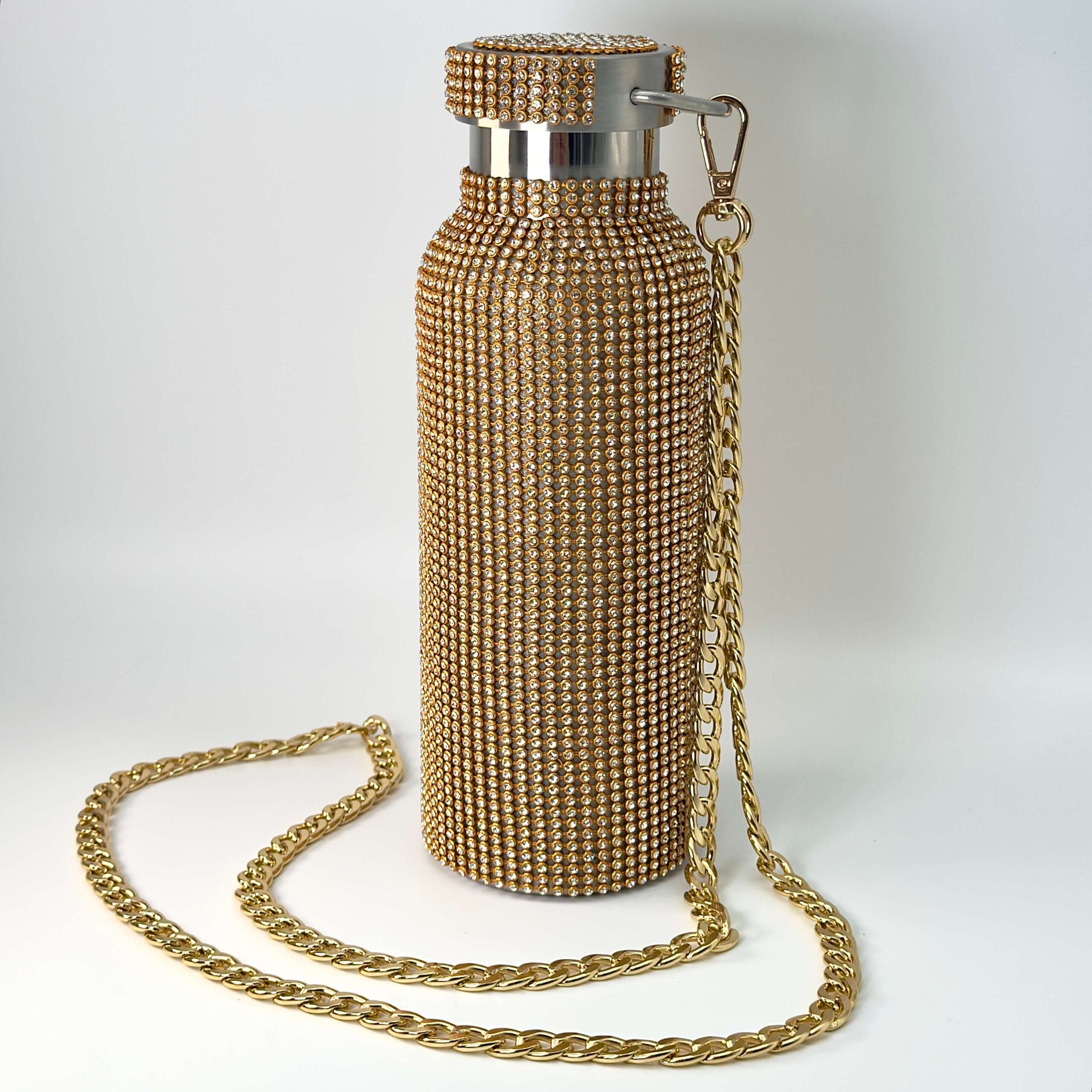 Termodrikkedunk Guld med kæde på hvid baggrund