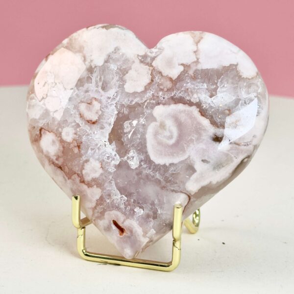 Agat Blomst Hjerte Krystal Sten i holder på rosa baggrund