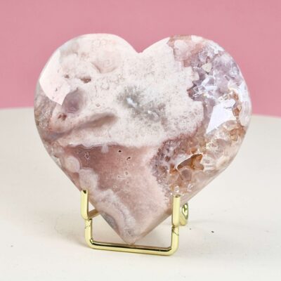 Agat Blomst Hjerte Krystal Sten i holder på rosa baggrund