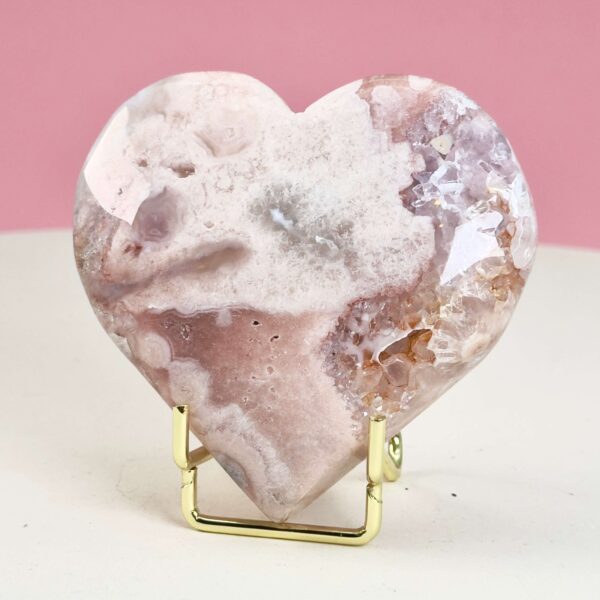 Agat Blomst Hjerte Krystal Sten i holder på rosa baggrund