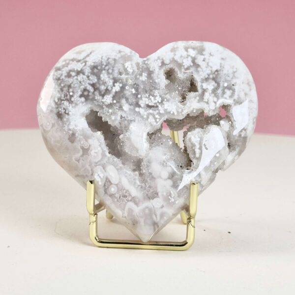 Agat Blomst Hjerte Krystal Sten i holder på rosa baggrund