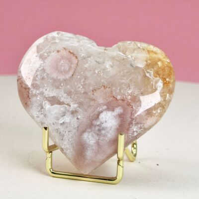 Agat Blomst Hjerte Krystal Sten i holder på rosa baggrund