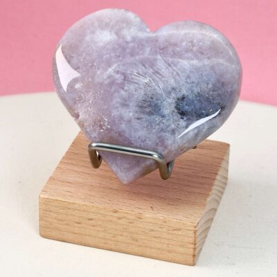 Agat Blomst Hjerte Krystal Sten i holder på rosa baggrund