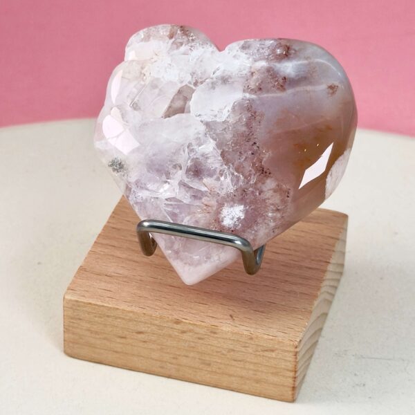 Agat Blomst Hjerte Krystal Sten i holder på rosa baggrund