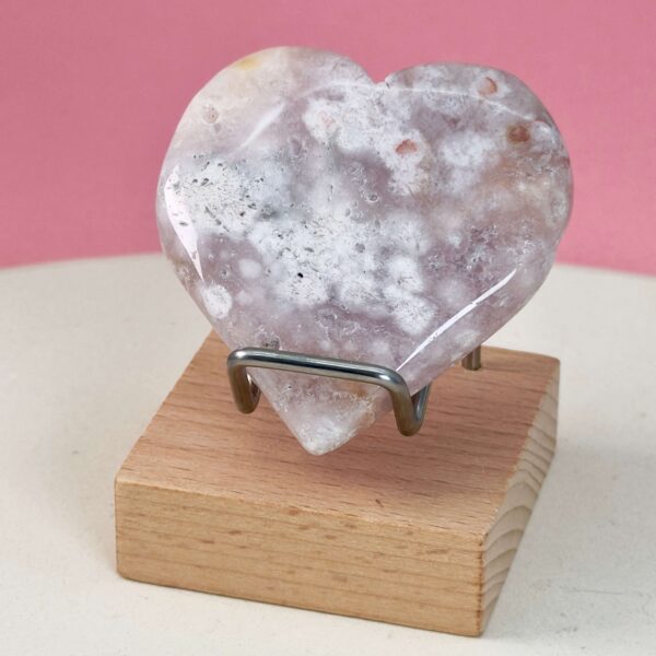 Agat Blomst Hjerte Krystal Sten i holder på rosa baggrund